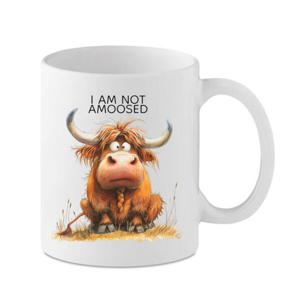 MuggaTea novelty highland cow mug with II Am Not Amoosed text