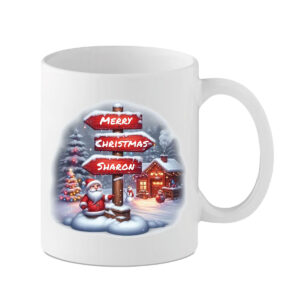 Personalised Christmas mug Reading Merry Christmas, with the name of your choice, from MuggaTea