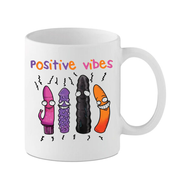 Positive Vibes Mug by Mugga Tea. Add some positivity to your day with this bright and vibrant adult humour mug